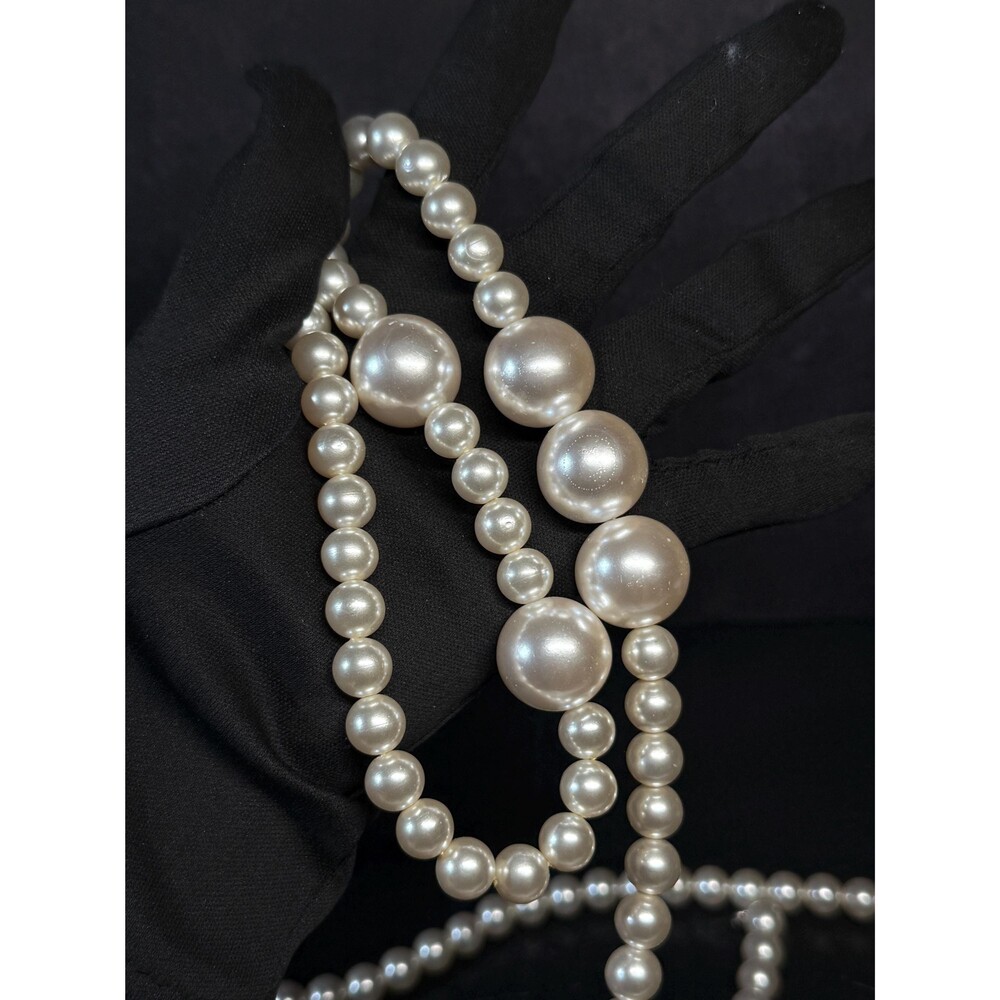 Vintage Faux Pearl Necklace 42" Graduated Oversized Beads Long Strand